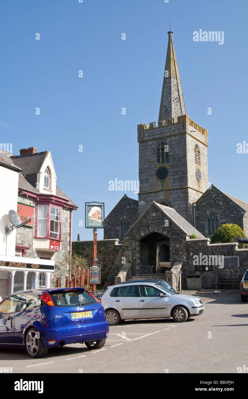 The parish church in St. Keverne, Cornwall, UK. Stock Photo