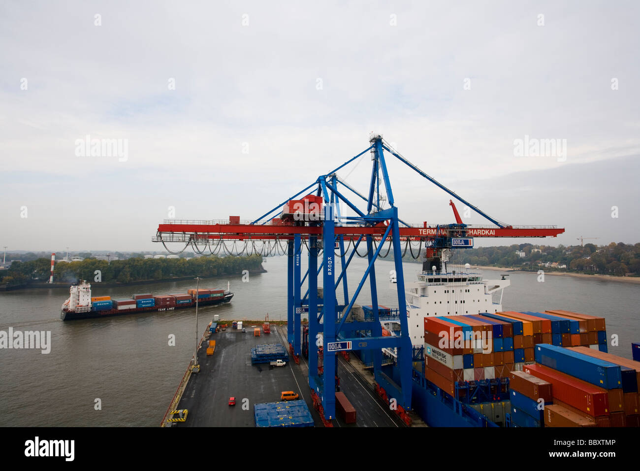 A high view of The Port of Hamburg, Germany Stock Photo