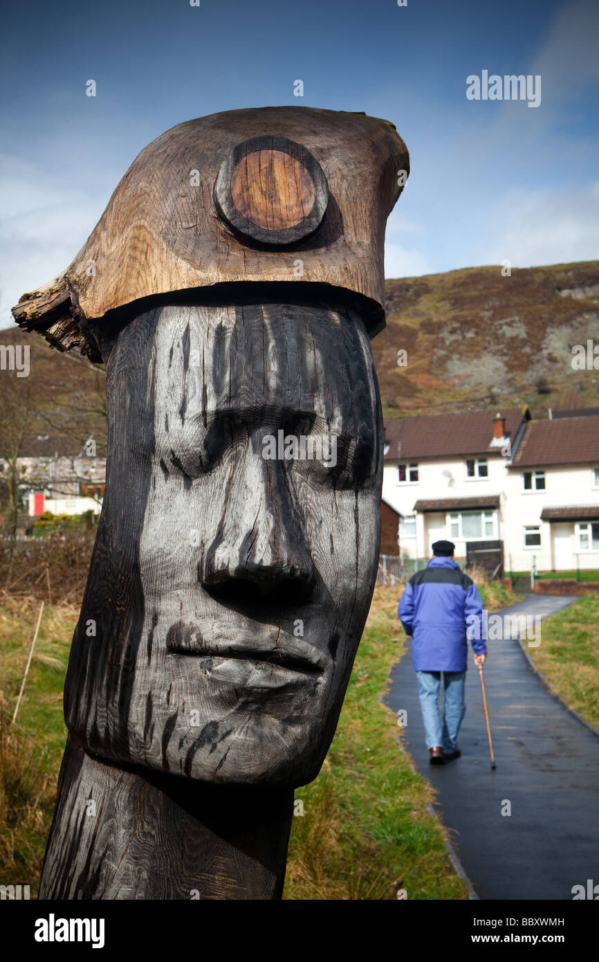 Miners Head Sculpture Cwmaman Sculpture Trail Mid Glamorgan South Wales UK Stock Photo