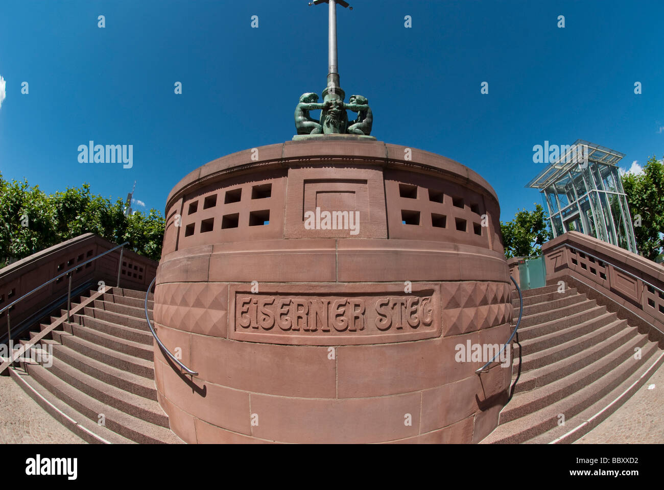 Stairs to the Eiserner Steg Bridge in Frankfurt am Main Germany Stock Photo