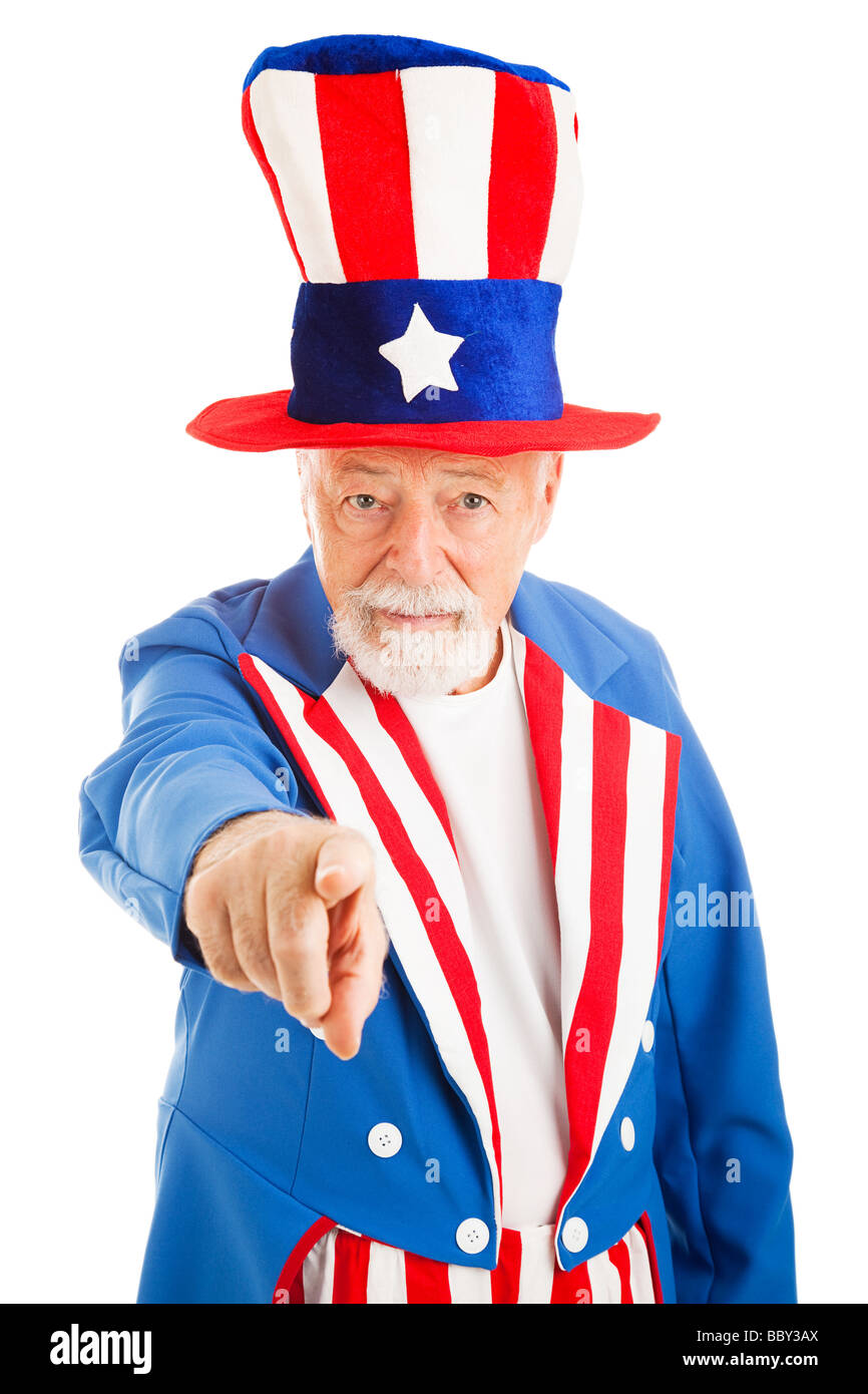 Realistic American Uncle Sam pointing at the camera in the classic pose  Isolated on white Stock Photo - Alamy