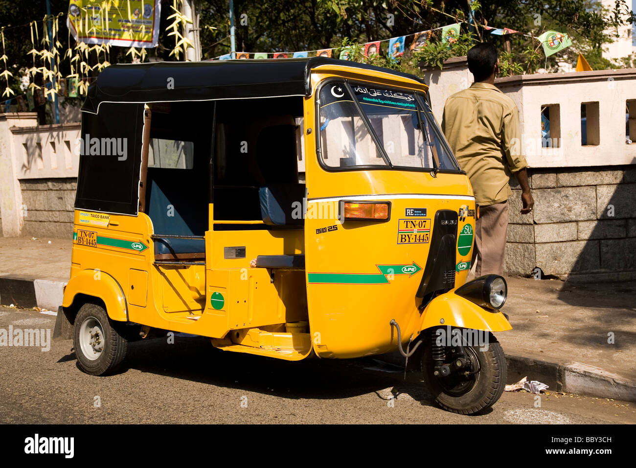 A rickshaw on a streetside in Chennai, India. Stock Photo