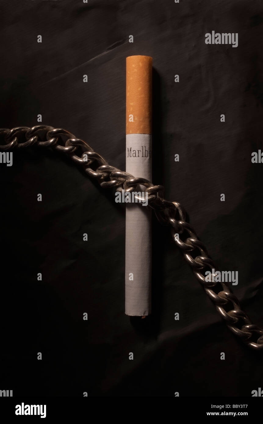 A Marlboro Filtered Cigarette covered by a chain.  Marlboro is the number one selling cigarette in the United States Stock Photo