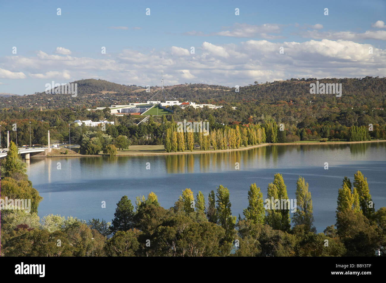 Parliament House Capital Hill and Autumn Colour Lake Burley Griffin Canberra ACT Australia Stock Photo