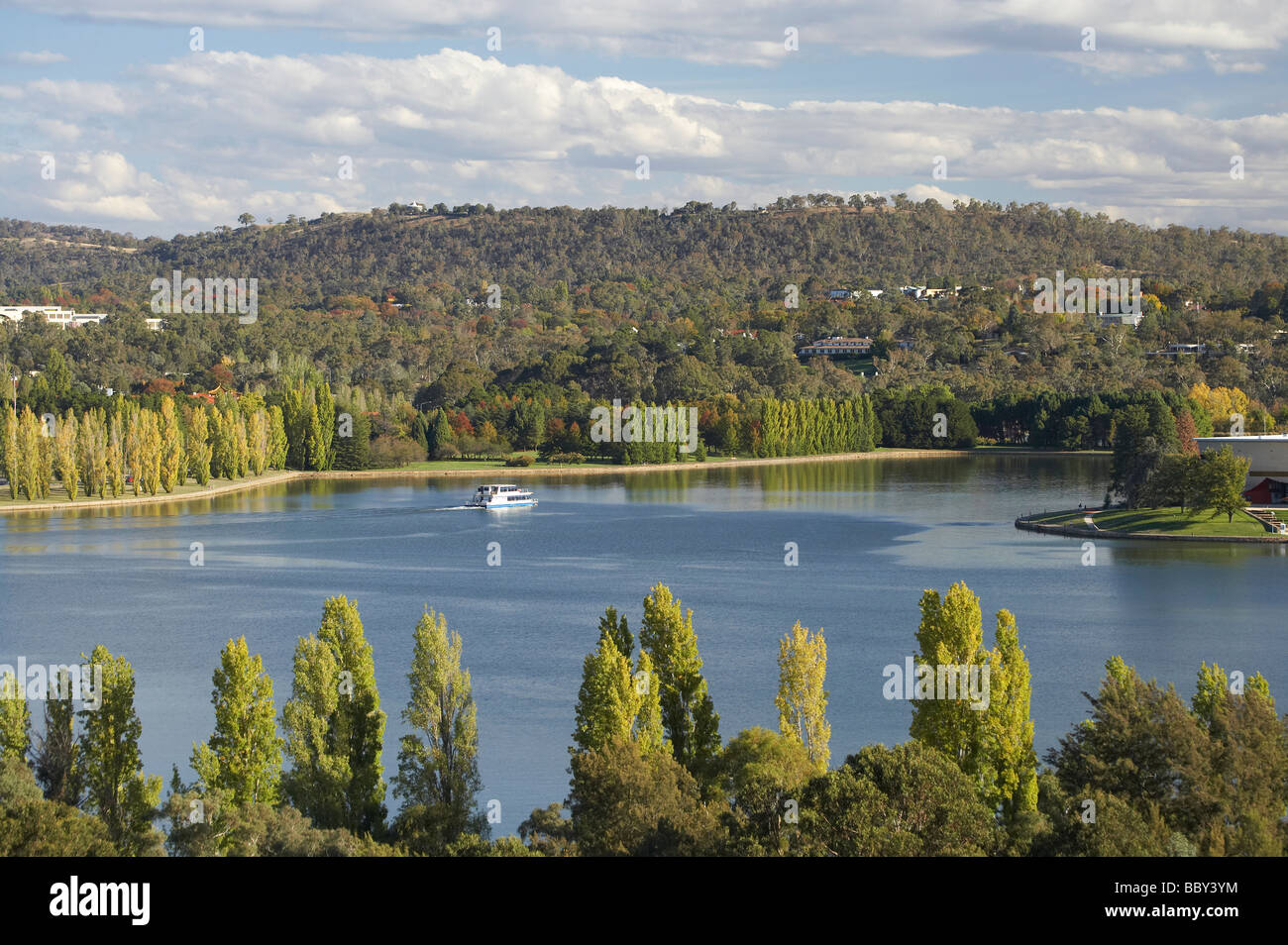 Autumn Colour Tourist Boat and Lake Burley Griffin Canberra ACT Australia Stock Photo