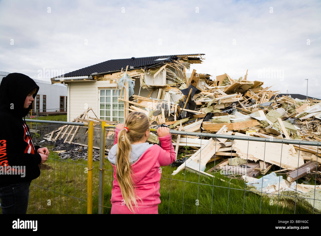 Home Owner Tears His House Down Iceland Alftanes Wednesday June 17 The Financial Crisis In Iceland Is Taking Its Toll Stock Photo Alamy