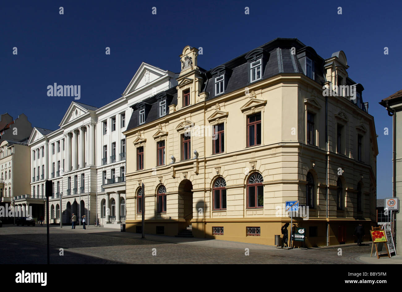 Historic buildings on Schlossstrasse street, Ministry of Finance of the State of Mecklenburg-Western Pomerania, Schwerin, Meckl Stock Photo