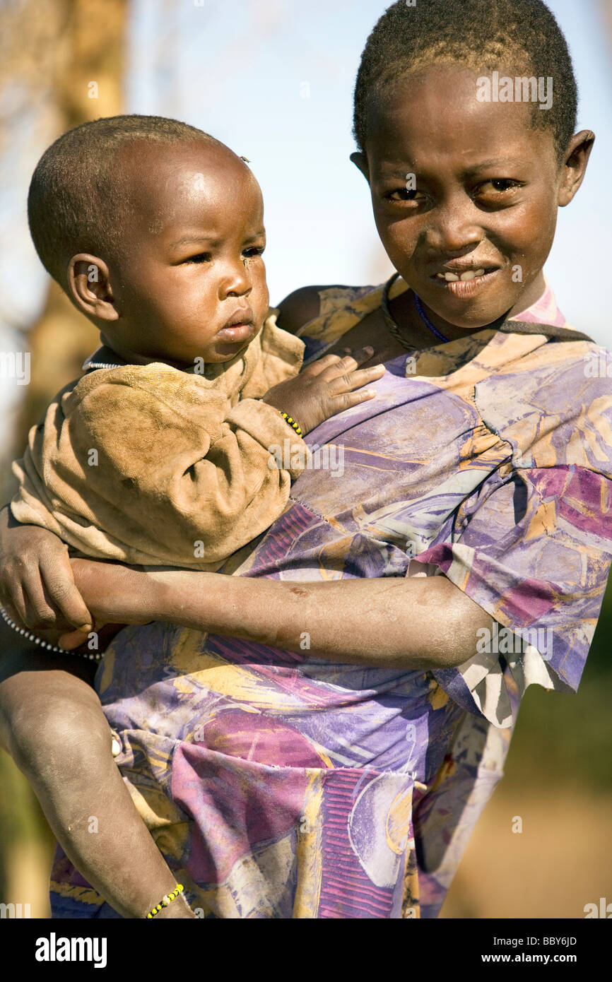 Maasai Children - Maji Moto Maasai Village - near Narok, Kenya Stock Photo