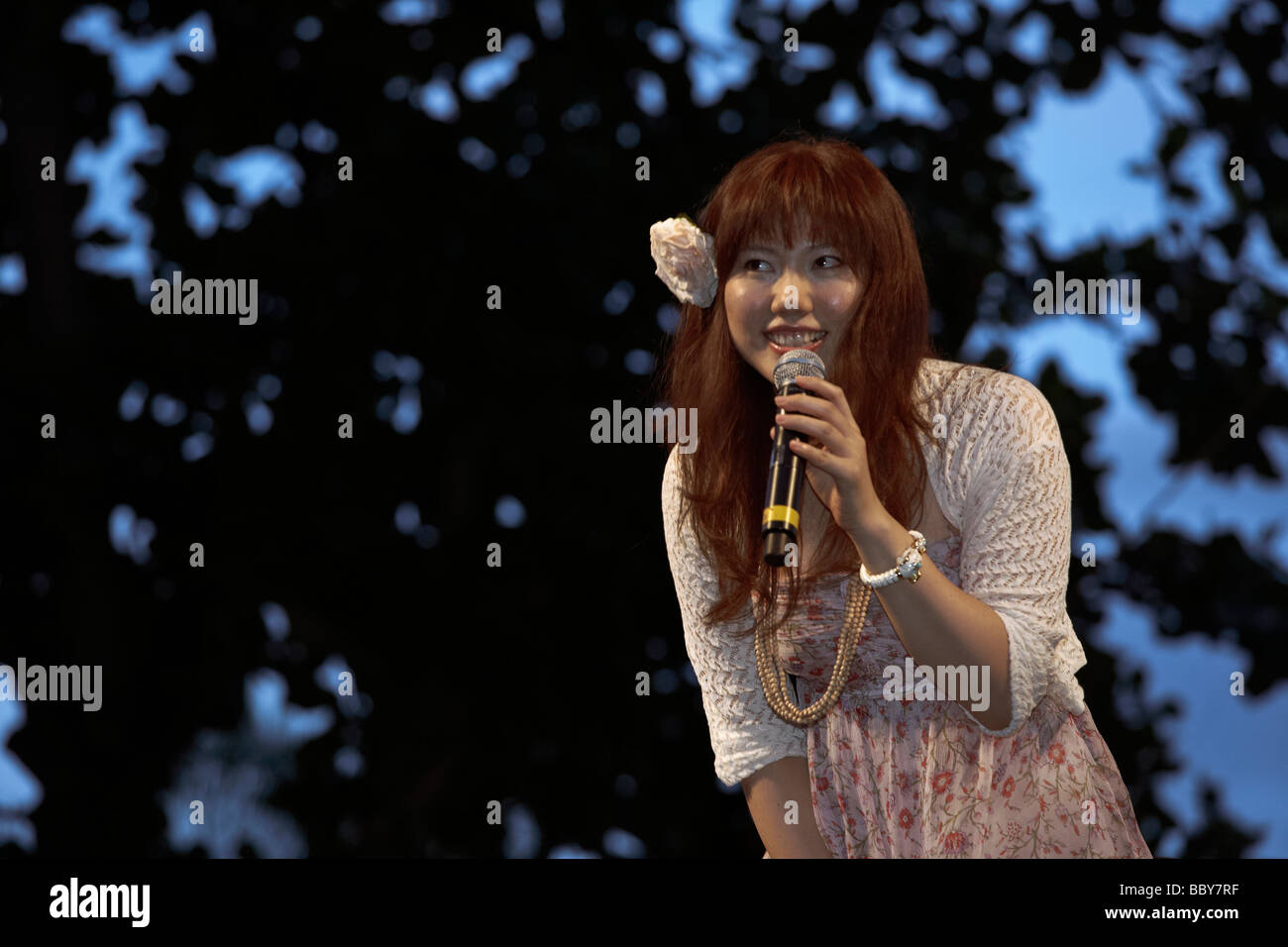 Female singer. Japanese "Bossa Nova Group" singer Noon performing at