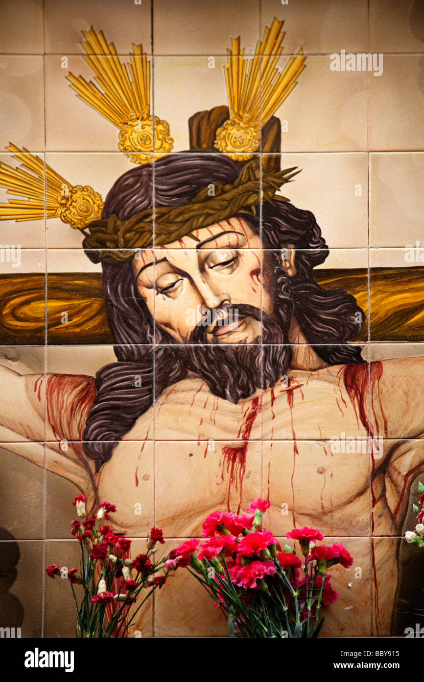 Mosaico de Jesucristo en una calle de Cádiz Andalucía España Mosaic of Christ in a street of Cadiz Andalusia Spain Stock Photo