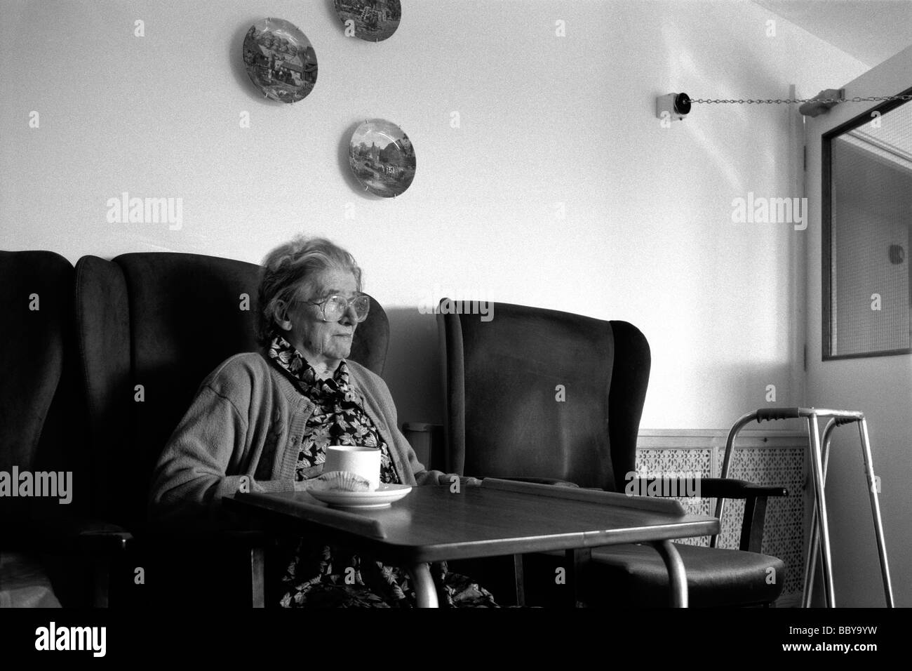 Elderly resident at an old people's home in England Stock Photo