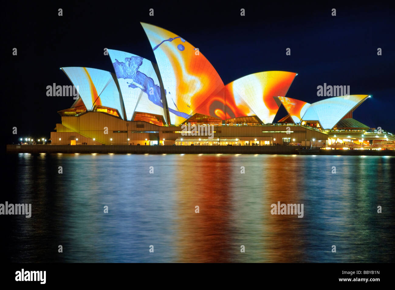 The Sydney Opera House lit up in glorious colour during the Vivid