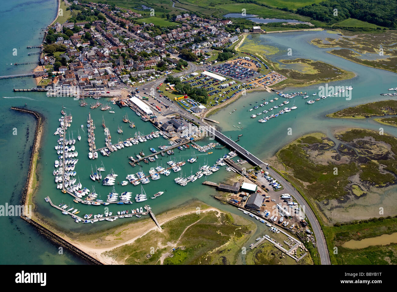 Aerial Harbour Old Gaffers Yar Yarmouth Isle of Wight England UK Stock