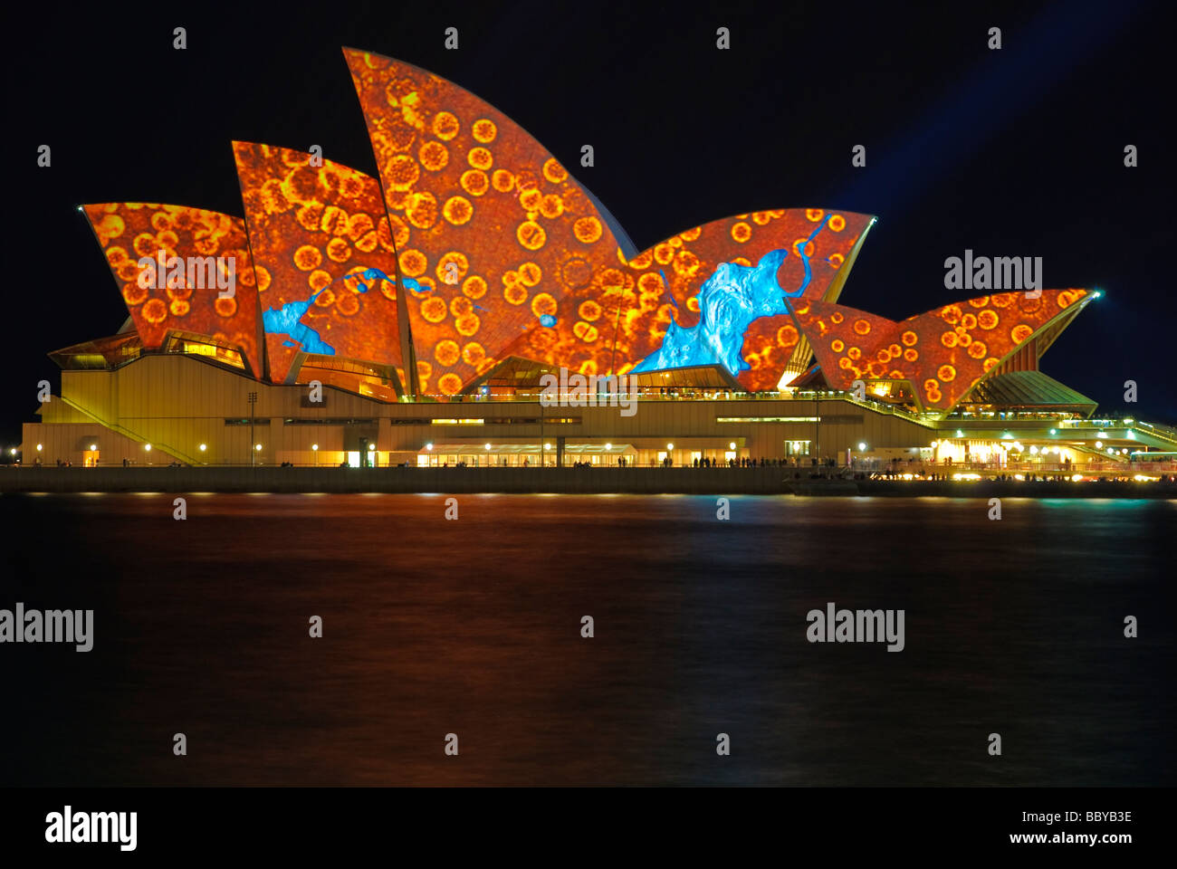 The Sydney Opera House lit up in glorious colour as part of Luminous, part of the Vivid Sydney festival curated by Brian Eno. Australia; Australian Stock Photo