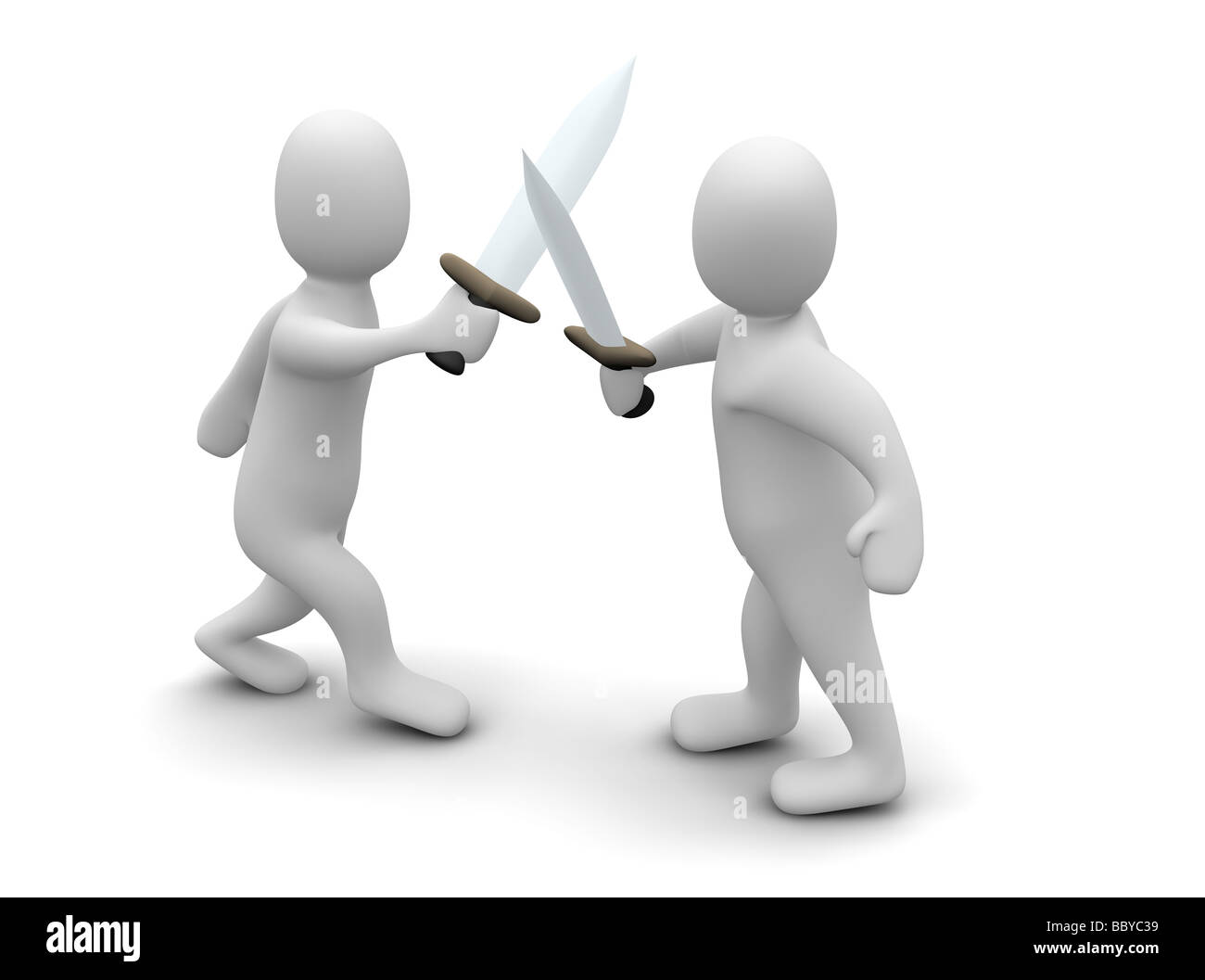 Two 3d persons - puppets, fencing swords. Objects over white Stock Photo -  Alamy