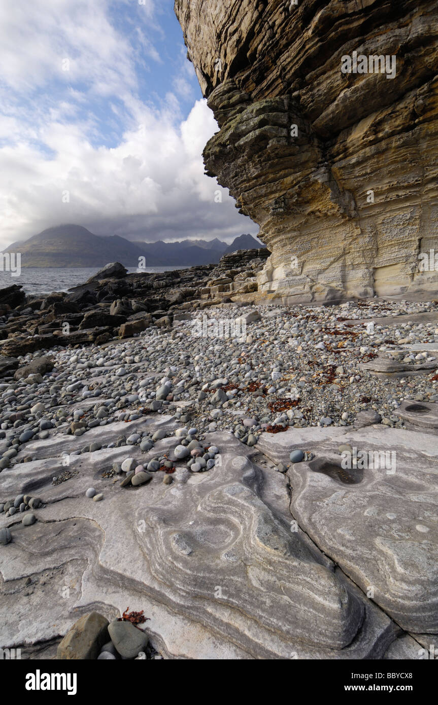 Erosion along the shore at Elgol, Isle of Skye, Scotland Stock Photo