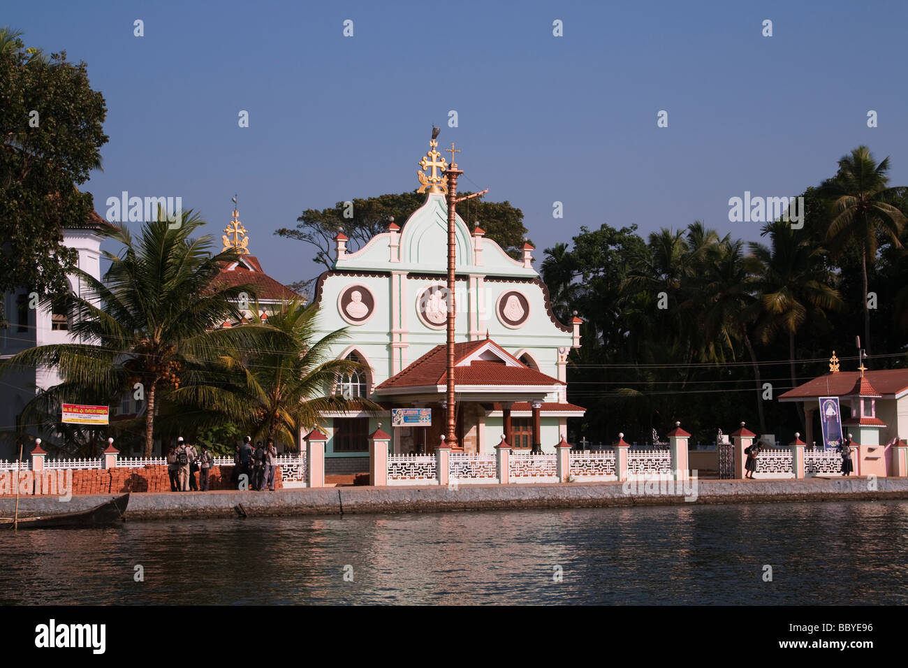 India Kerala Cochin Kochi Backwaters church and palm trees mood