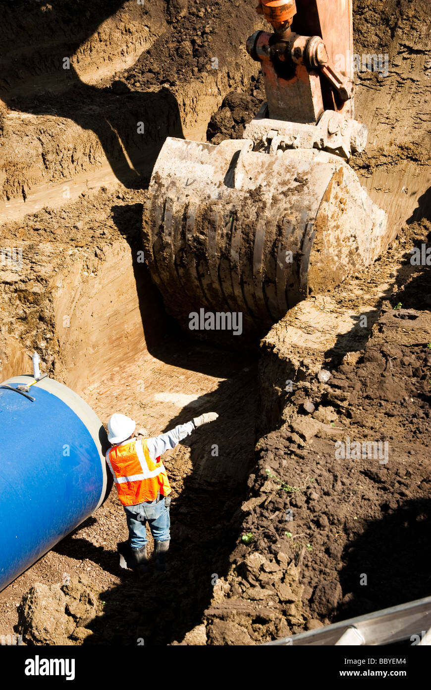 Water pipe being laid at the Louis Clark Regional Water System pipeline