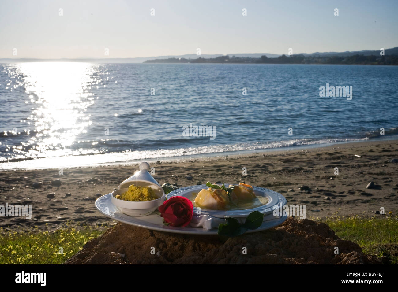 cod-dish on the beach Stock Photo