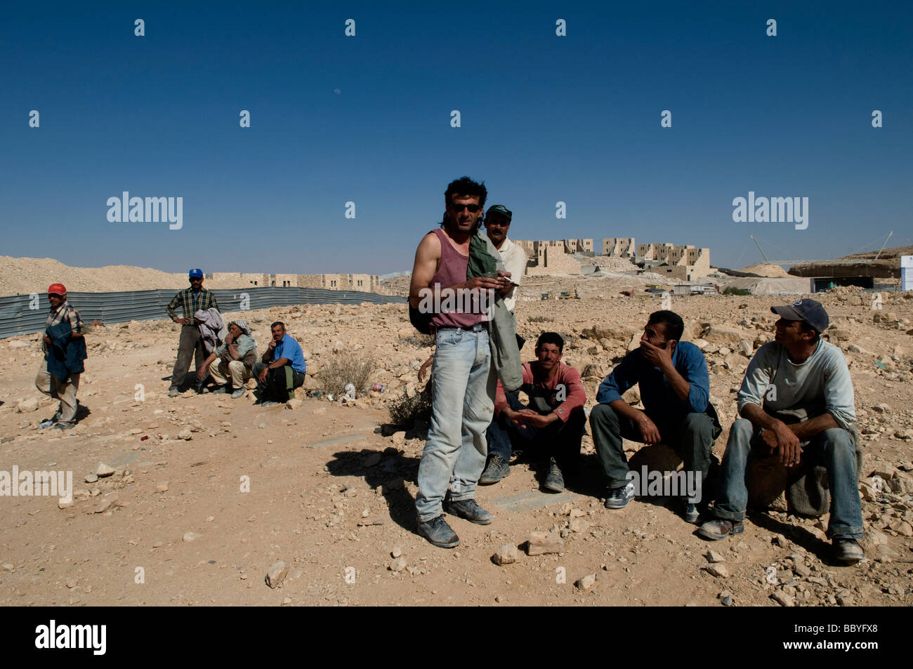 A group of Arab builders at a construction site in Mitzpe Ramon a town ...