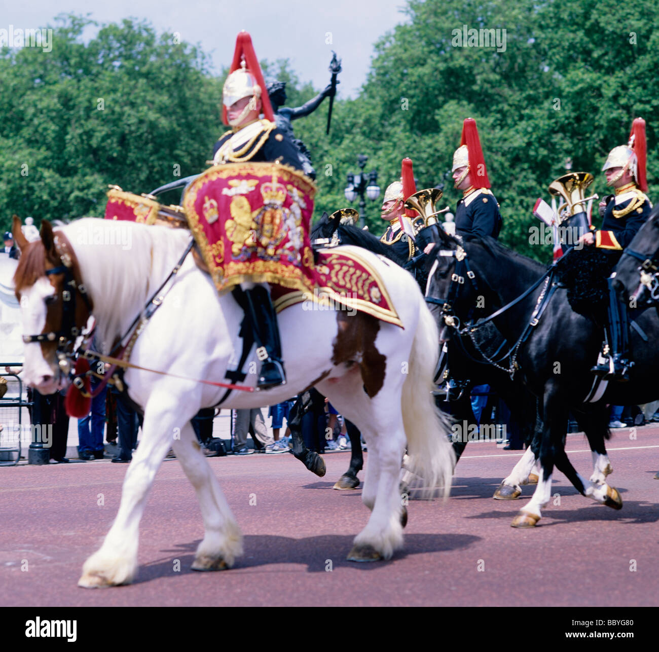 England, London, Buckingham Palace, Royal Guards on horseback, the Queen's Birthday Parade