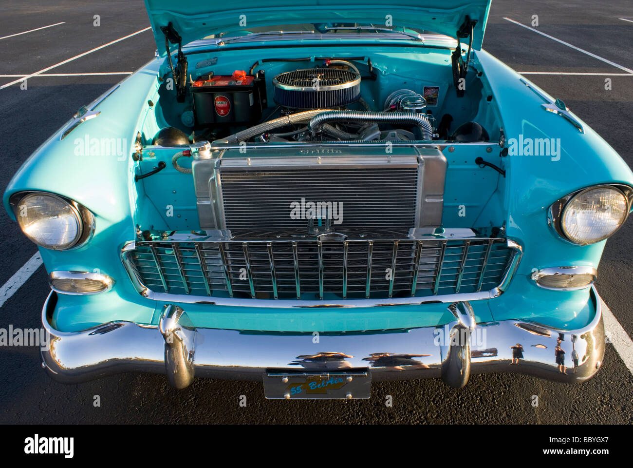 Chevrolet ’55 Bel Air  in Florida - under the hood Stock Photo