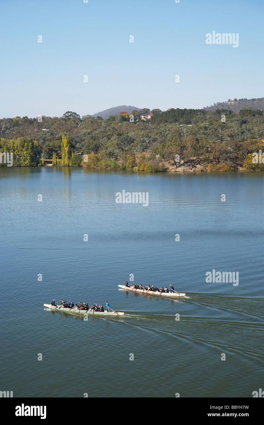 Dragon Boats Lake Burley Griffin Canberra ACT Australia aerial Stock