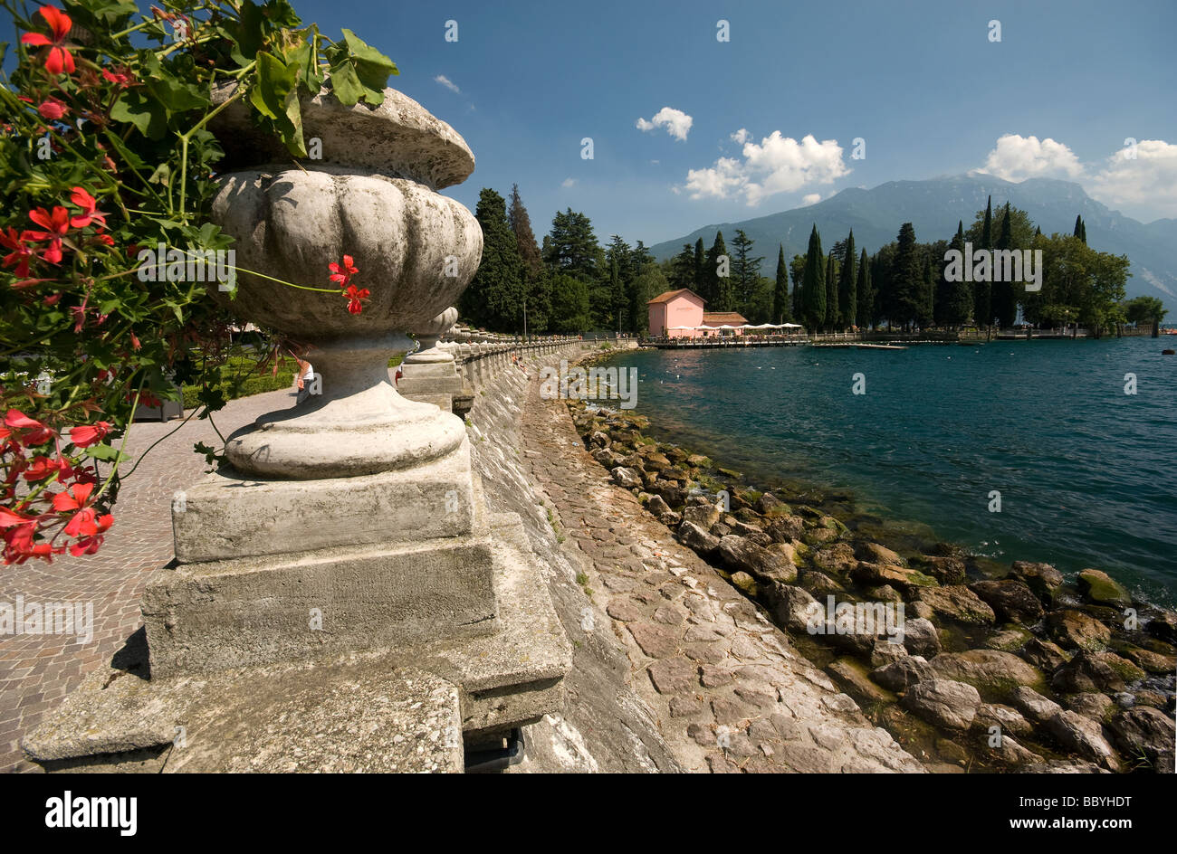 Sweeping lakeside view of Riva del Garda In the beautiful resort of Riva Lake Garda Italy Stock Photo