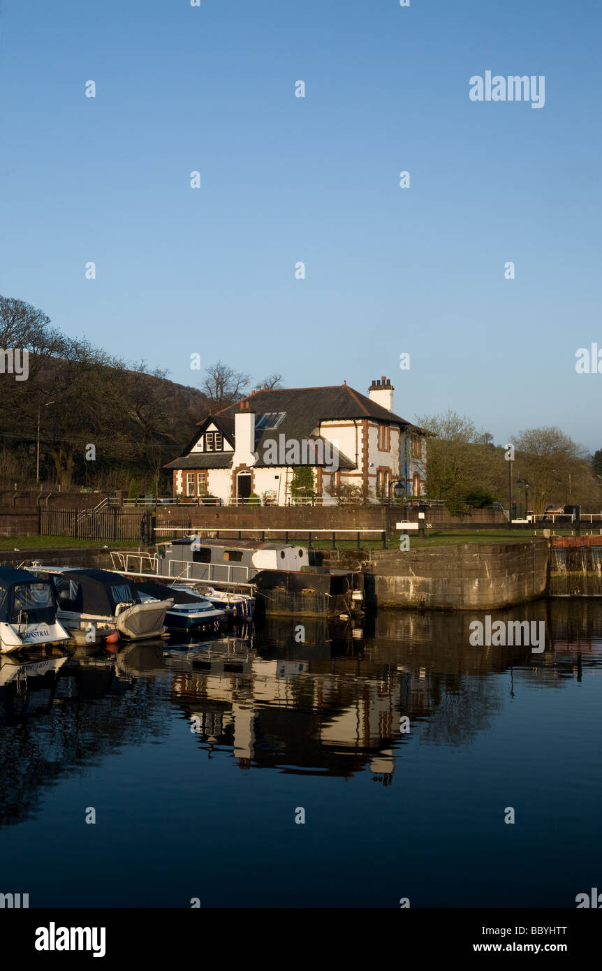 Forth and Clyde Canal at Bowling, Scotland. Stock Photo