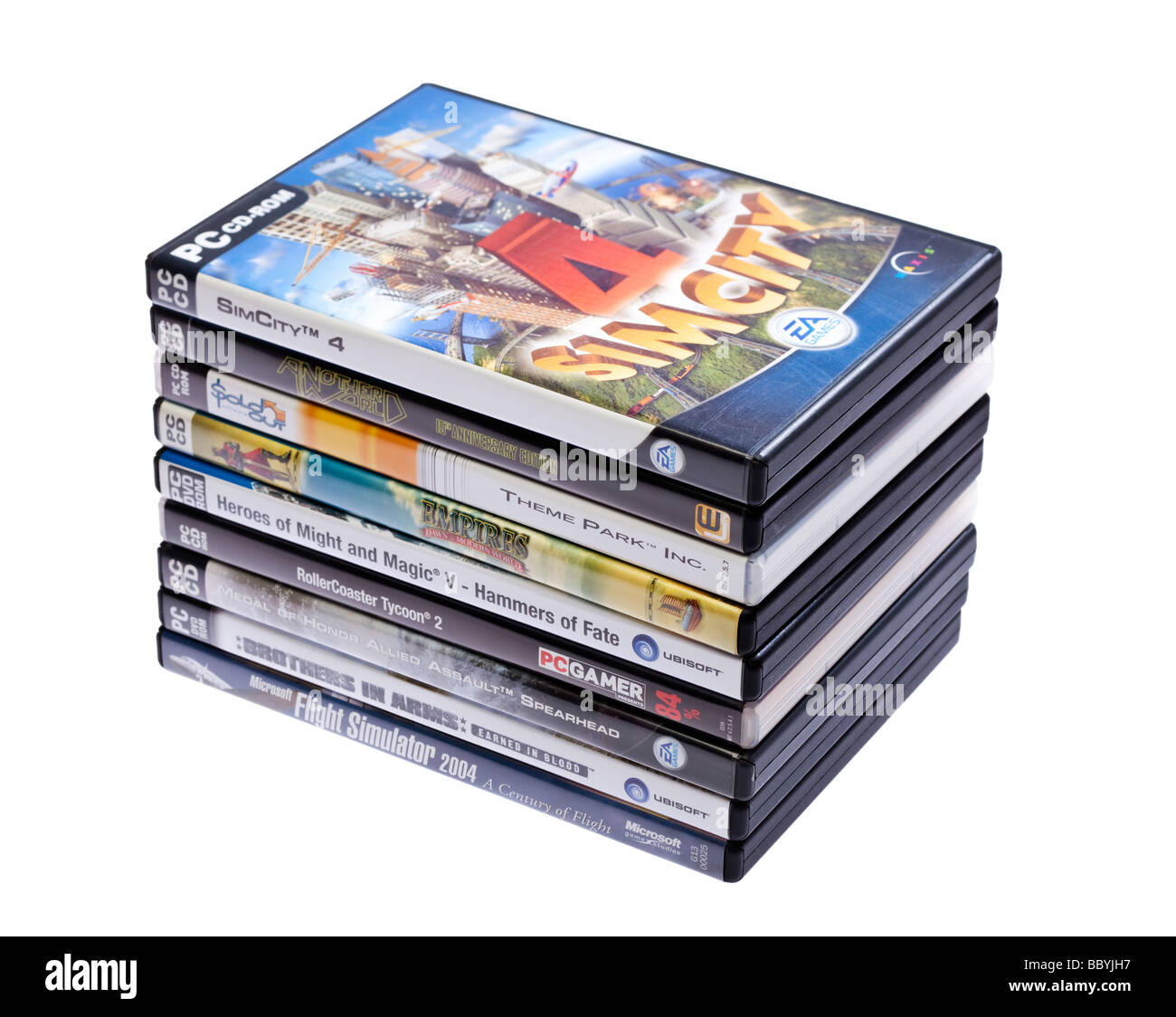 Stack of PC video games cut out Stock Photo