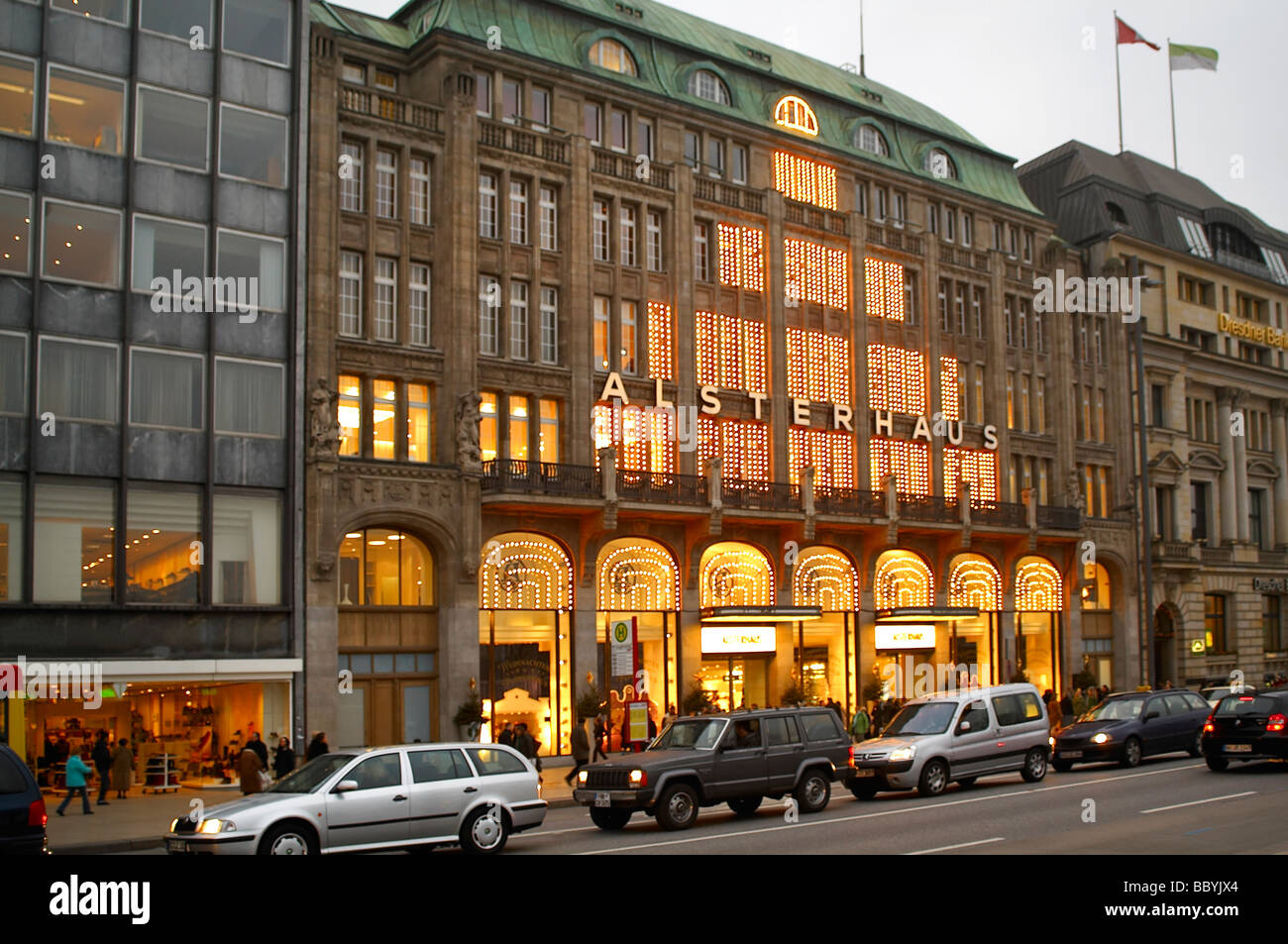 Brightly lit building Stock Photo