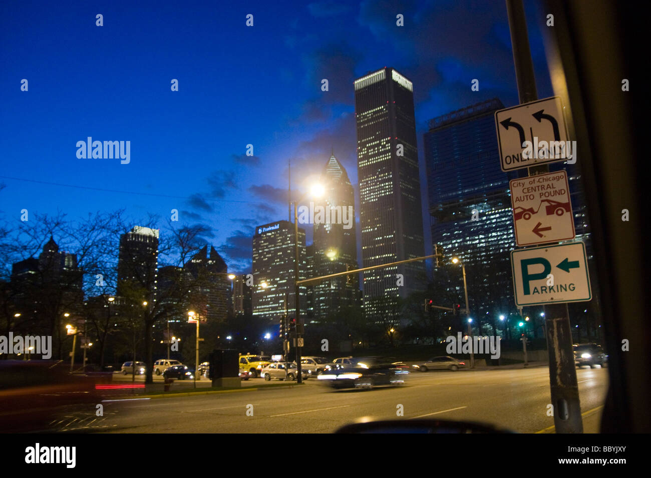Lakeshore Drive and Monroe St. in Chicago at dusk Stock Photo Alamy