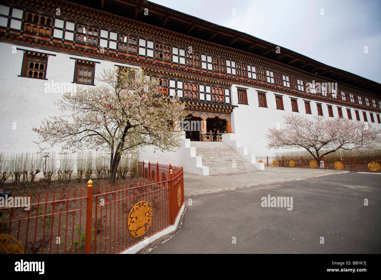 Entrance of  Tashi Chho Dzong (Tashichoedzong) King's Palace Thimphu Bhutan 91306 Bhutan Horizontal Stock Photo