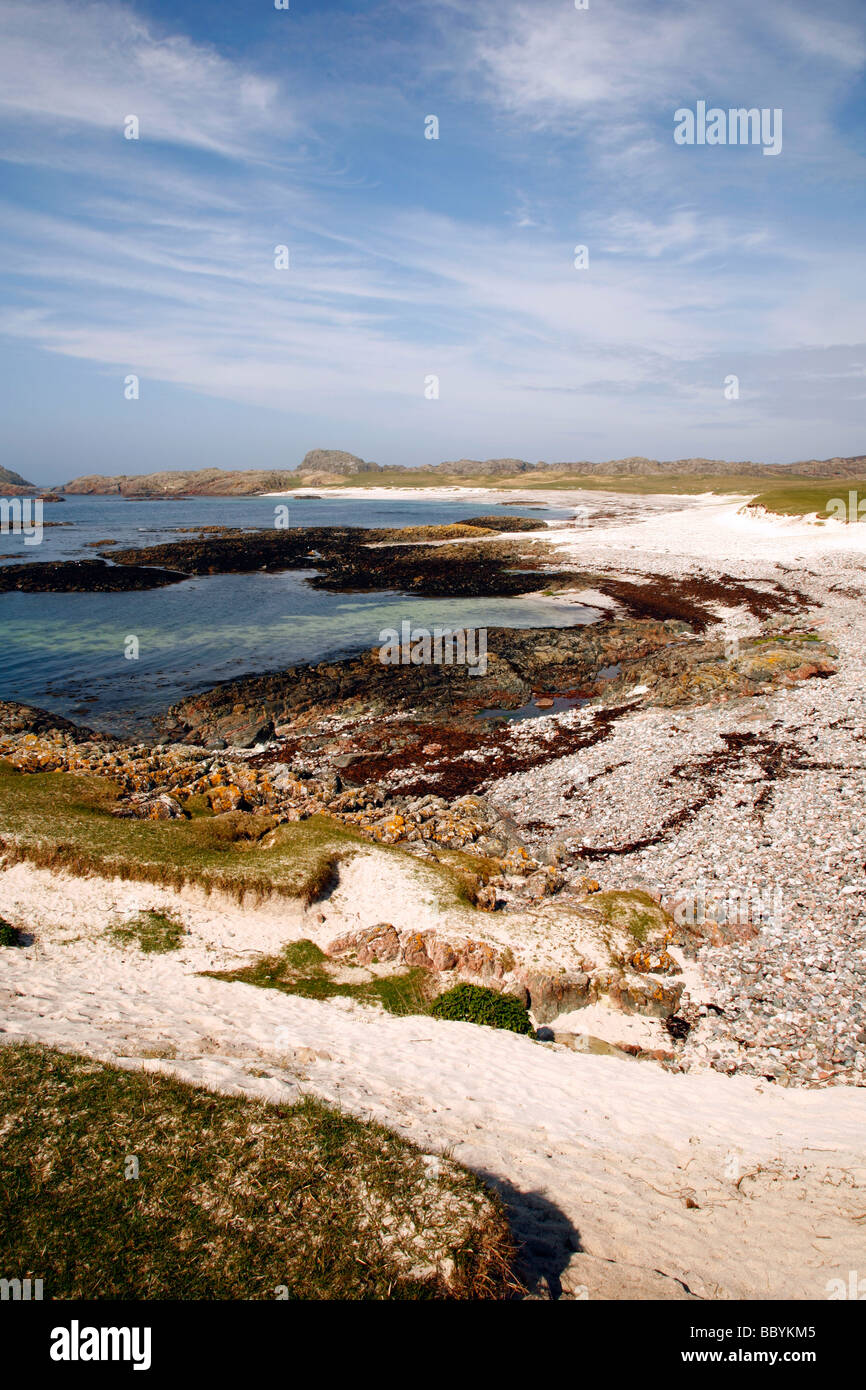 The Bay at the back of the ocean and Machair,Island of Iona,Isle of Mull,highlands,Western Scotland,UK. Stock Photo