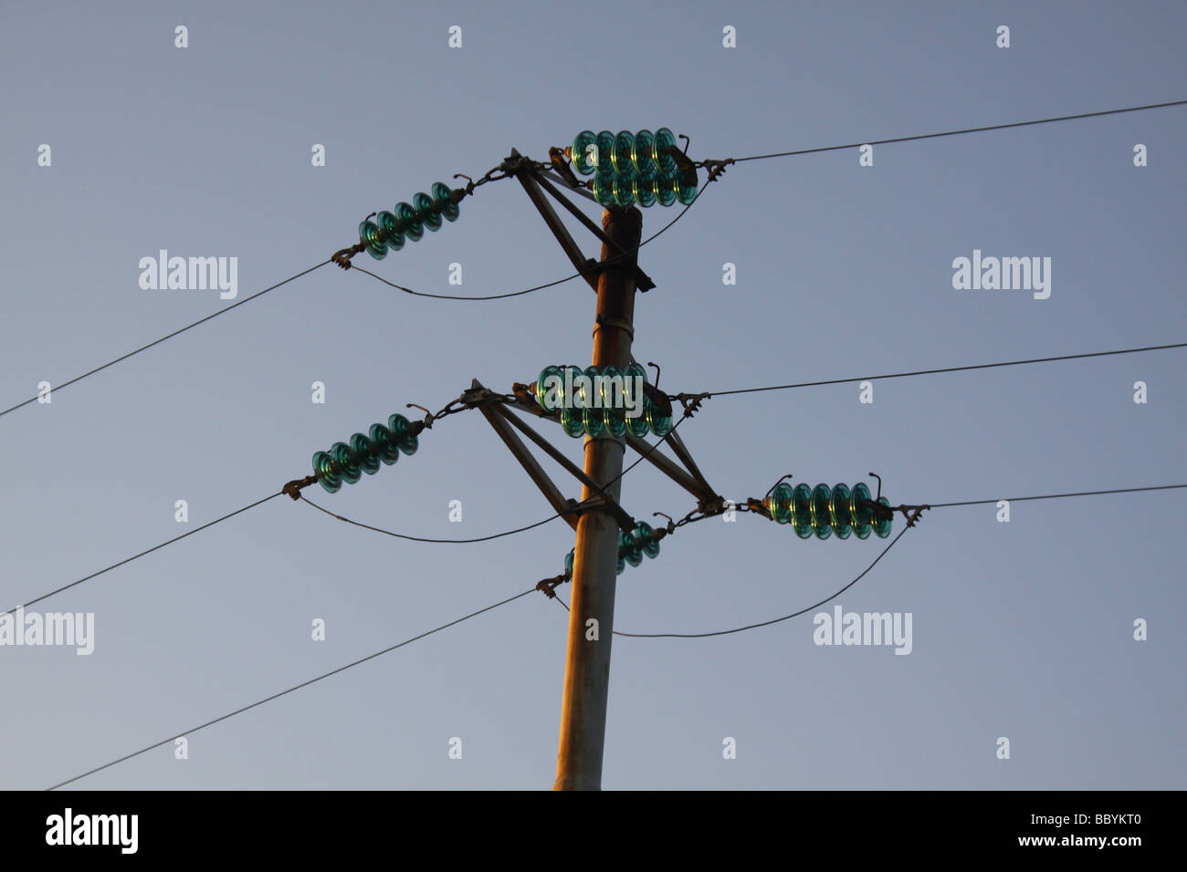 Power lines on iron pole Stock Photo Alamy