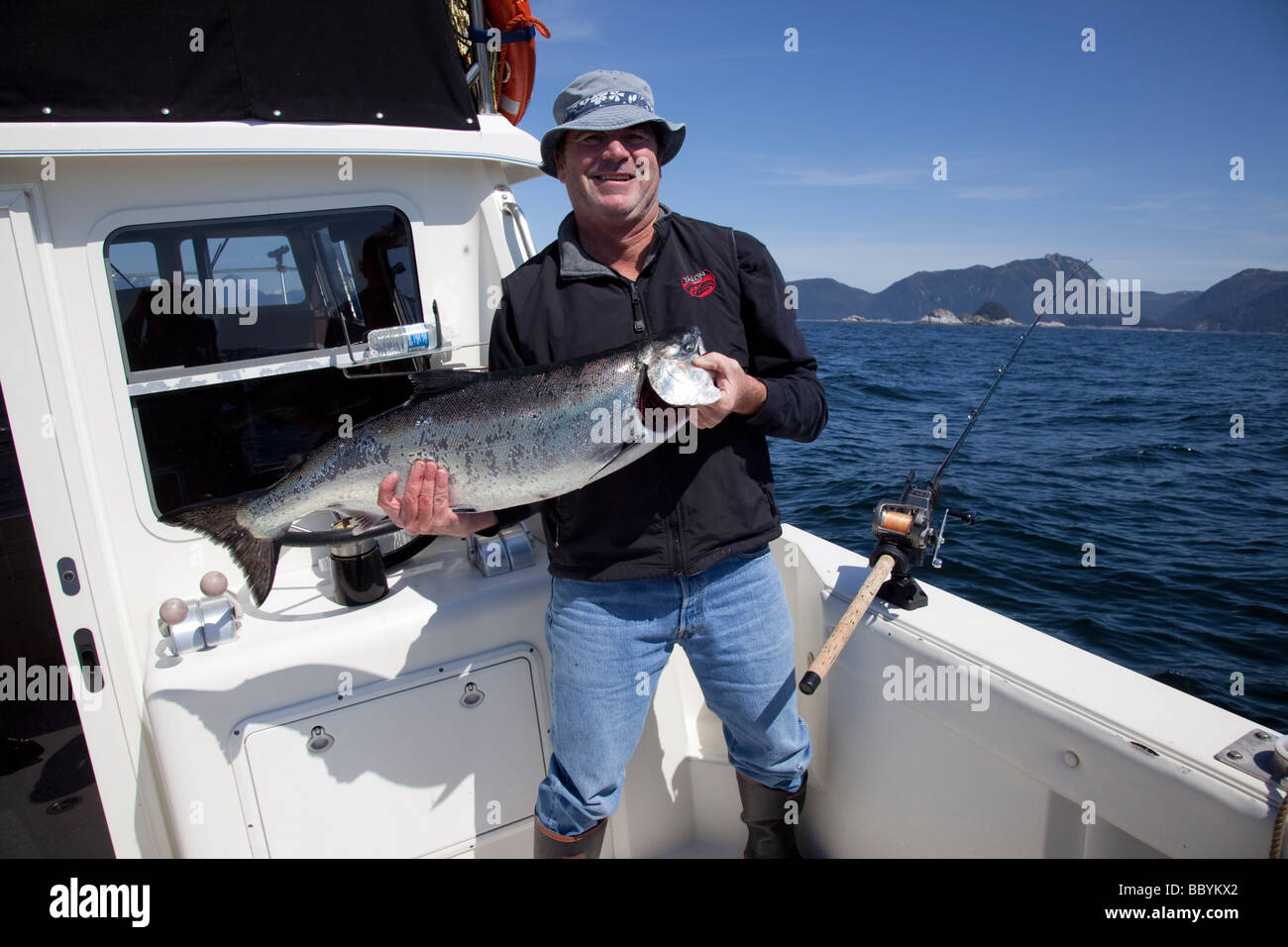 King Salmon Fishing Talon Lodge Sitka Southeast Alaska Stock Photo