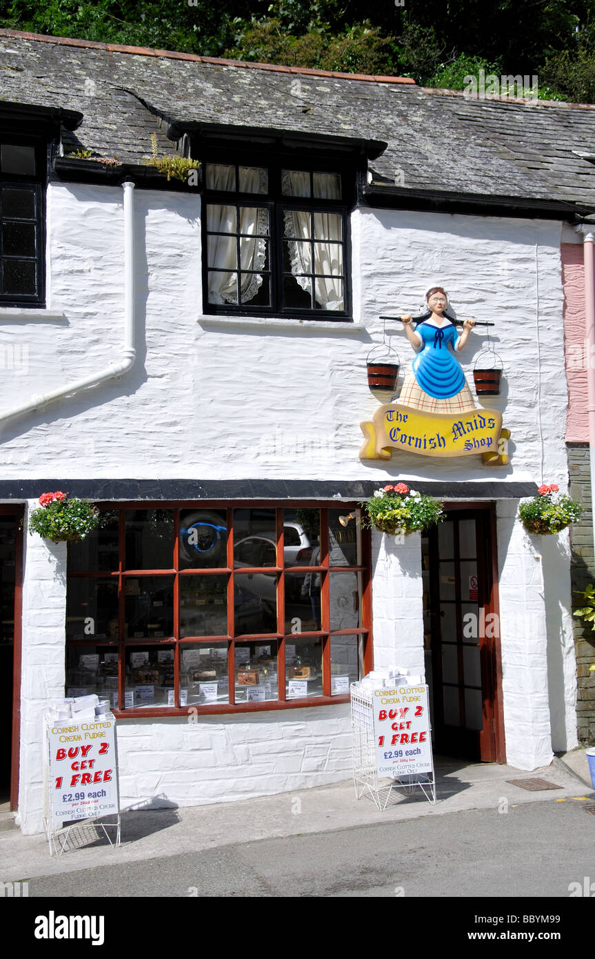 The Cornish Maids shop, Fishna Bridge, Polperro, Cornwall, England, United Kingdom Stock Photo