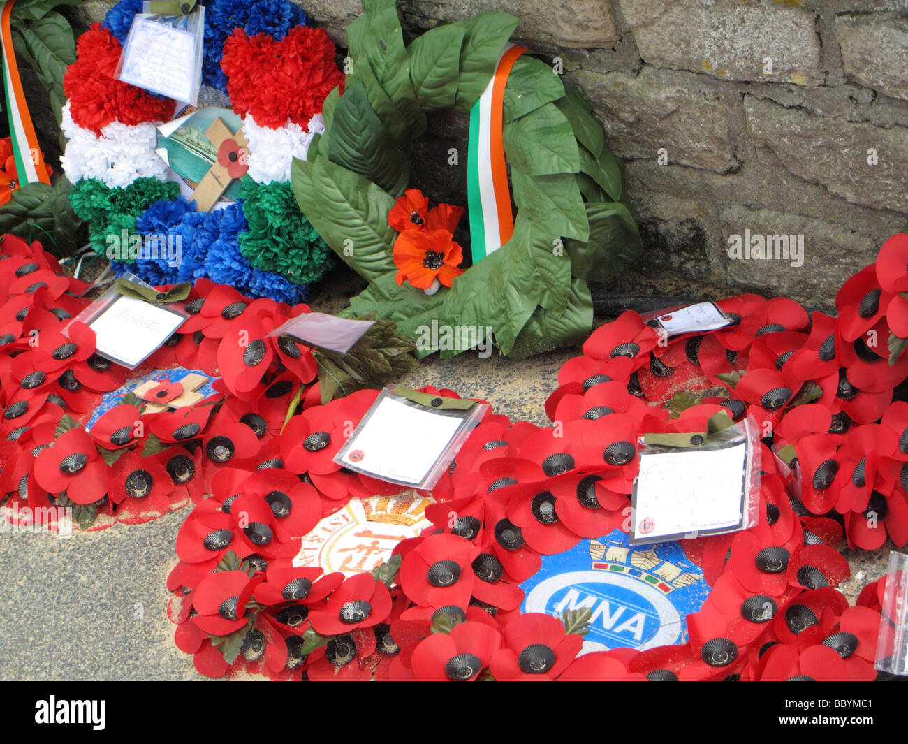 poppy wreath Normandy France world war ww memorial Arromanches Stock Photo