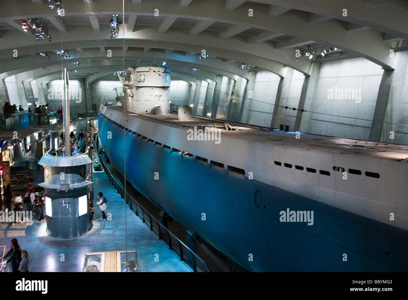 Captured German submarine U-505 in indoor display in museum in Chicago Stock Photo