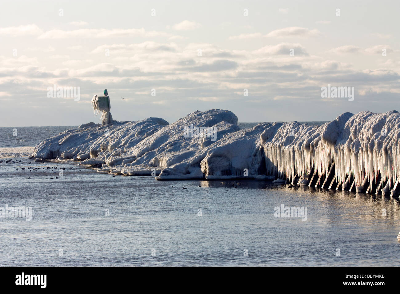 Frozen breakwater at New Buffalo harbor Stock Photo Alamy