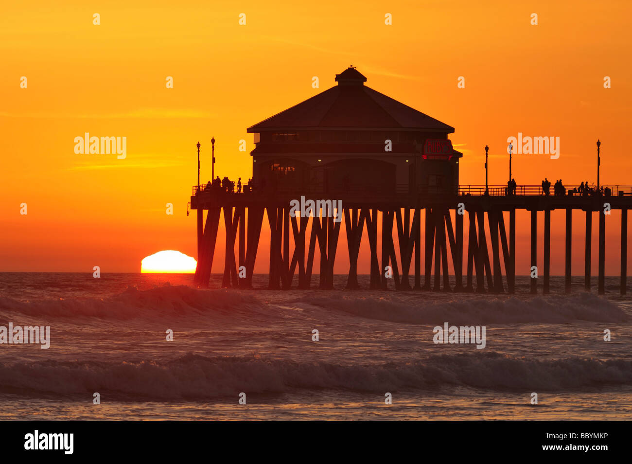 Ruby's Diner at the pier during sunset, Huntington Beach CA Stock Photo ...
