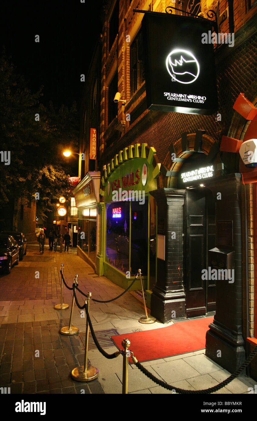 The entrance to Spearmint Rhino at night in Norwich Norfolk Stock Photo