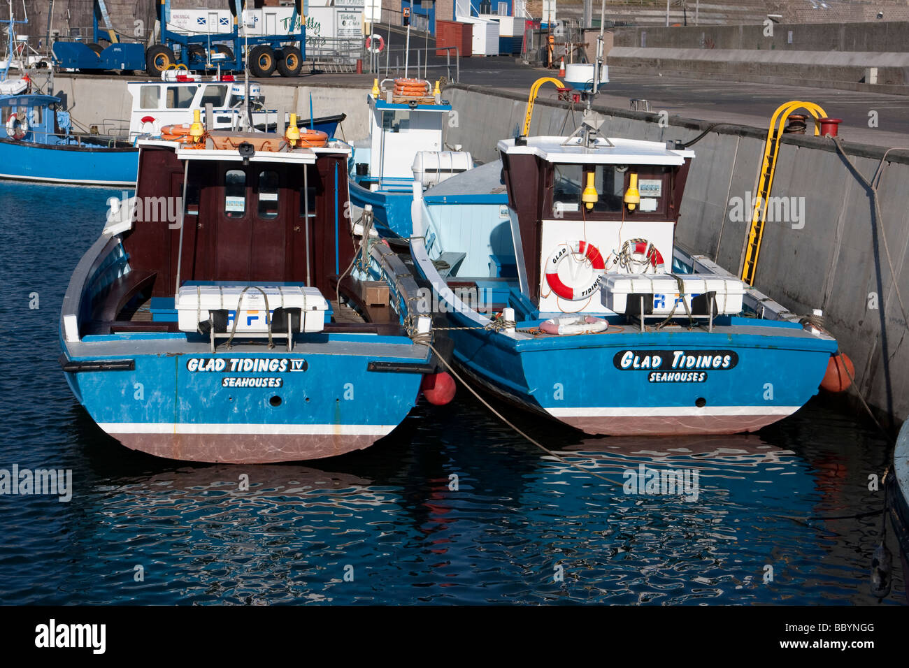 Fishing Boats at Seahouses Harbour, Farne Islands, Northumberland Stock