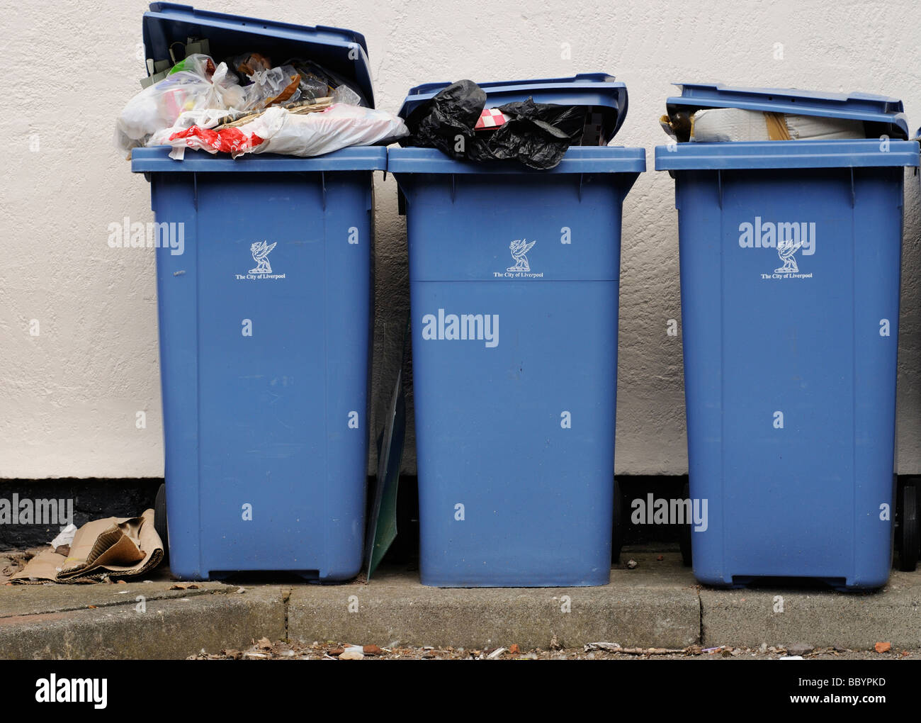 overflowing recycling bins in Aigburth Liverpool Stock Photo Alamy