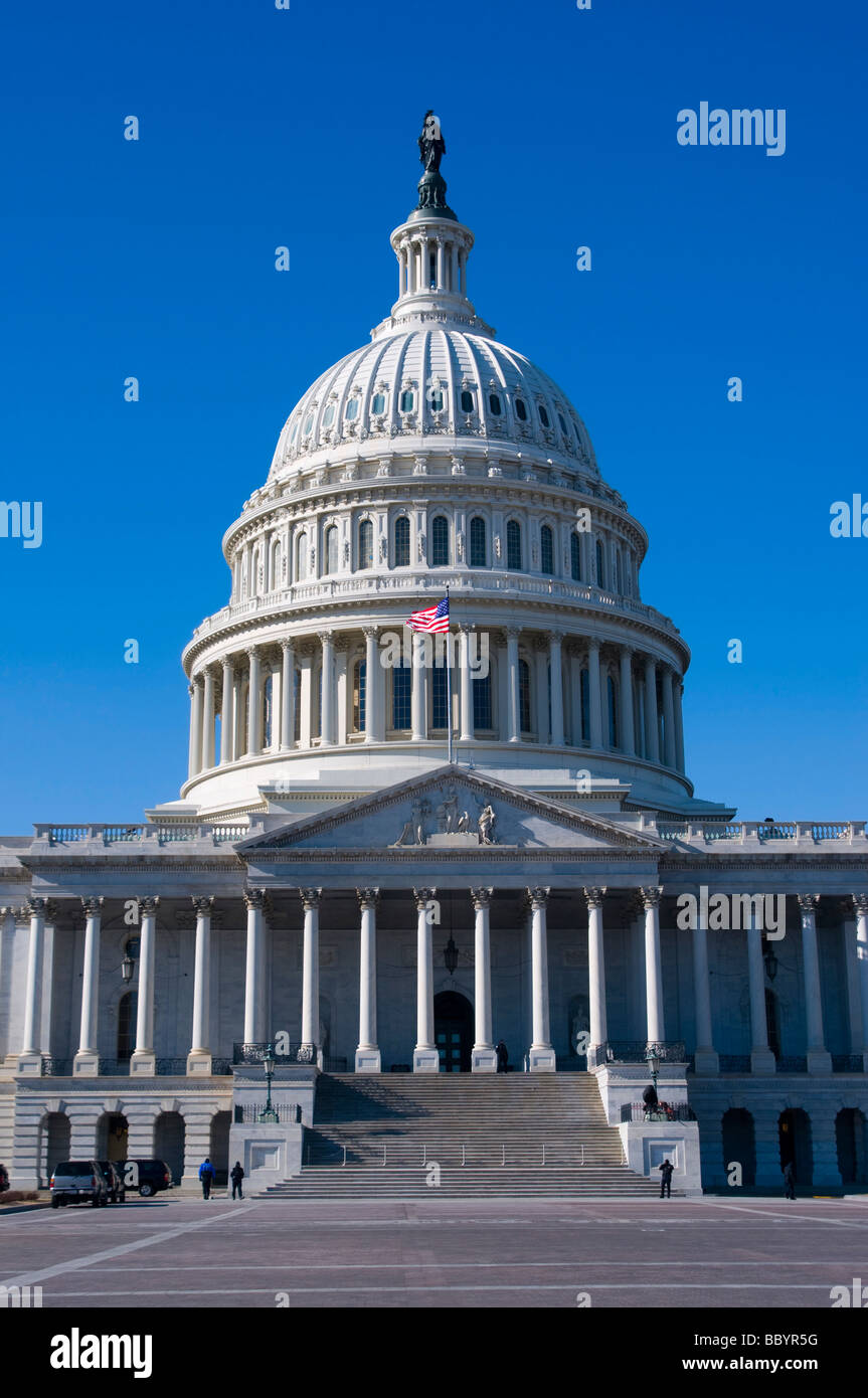 United States Capitol Building with Beautiful Blue Sky Stock Photo