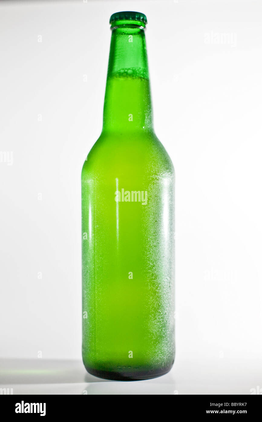 Green glass bottle isolated on white background Stock Photo