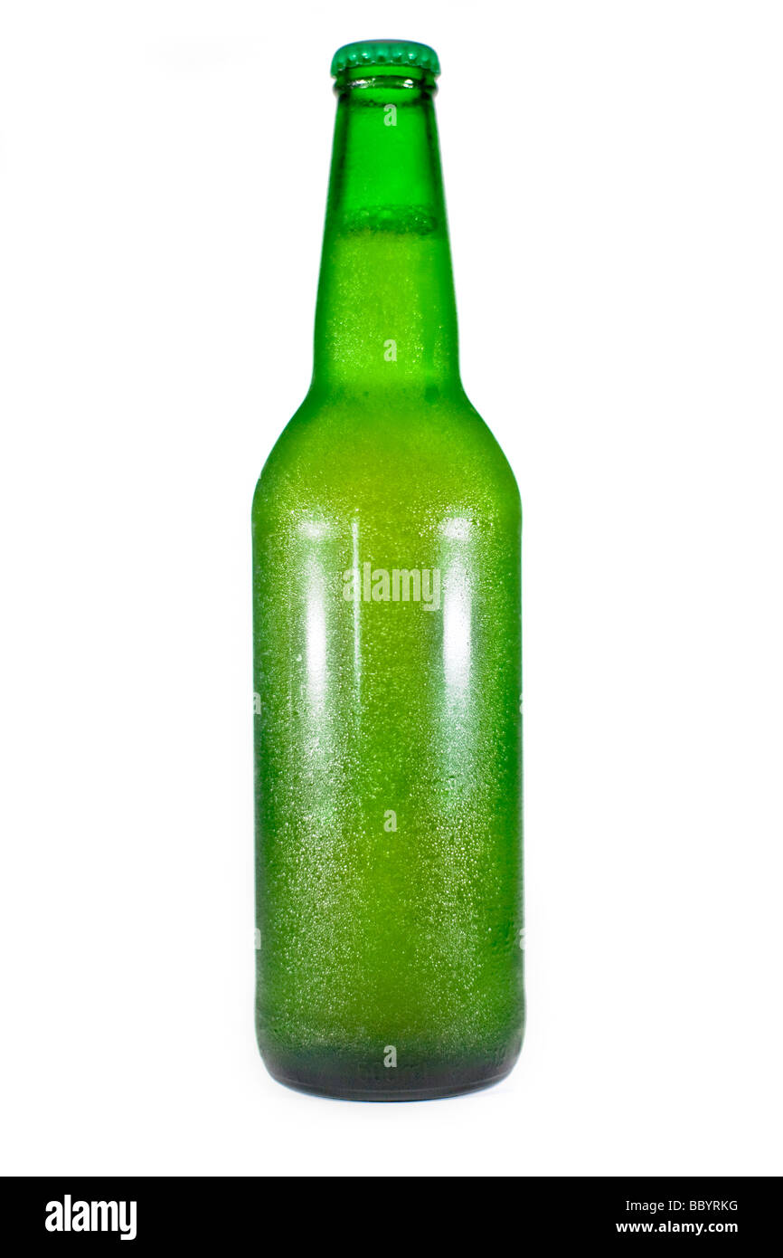 Green glass bottle isolated on white background Stock Photo - Alamy