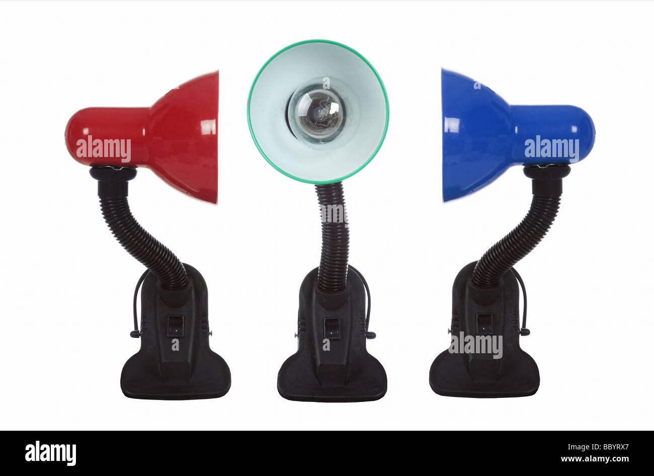 Three table lamps on a white background Stock Photo - Alamy