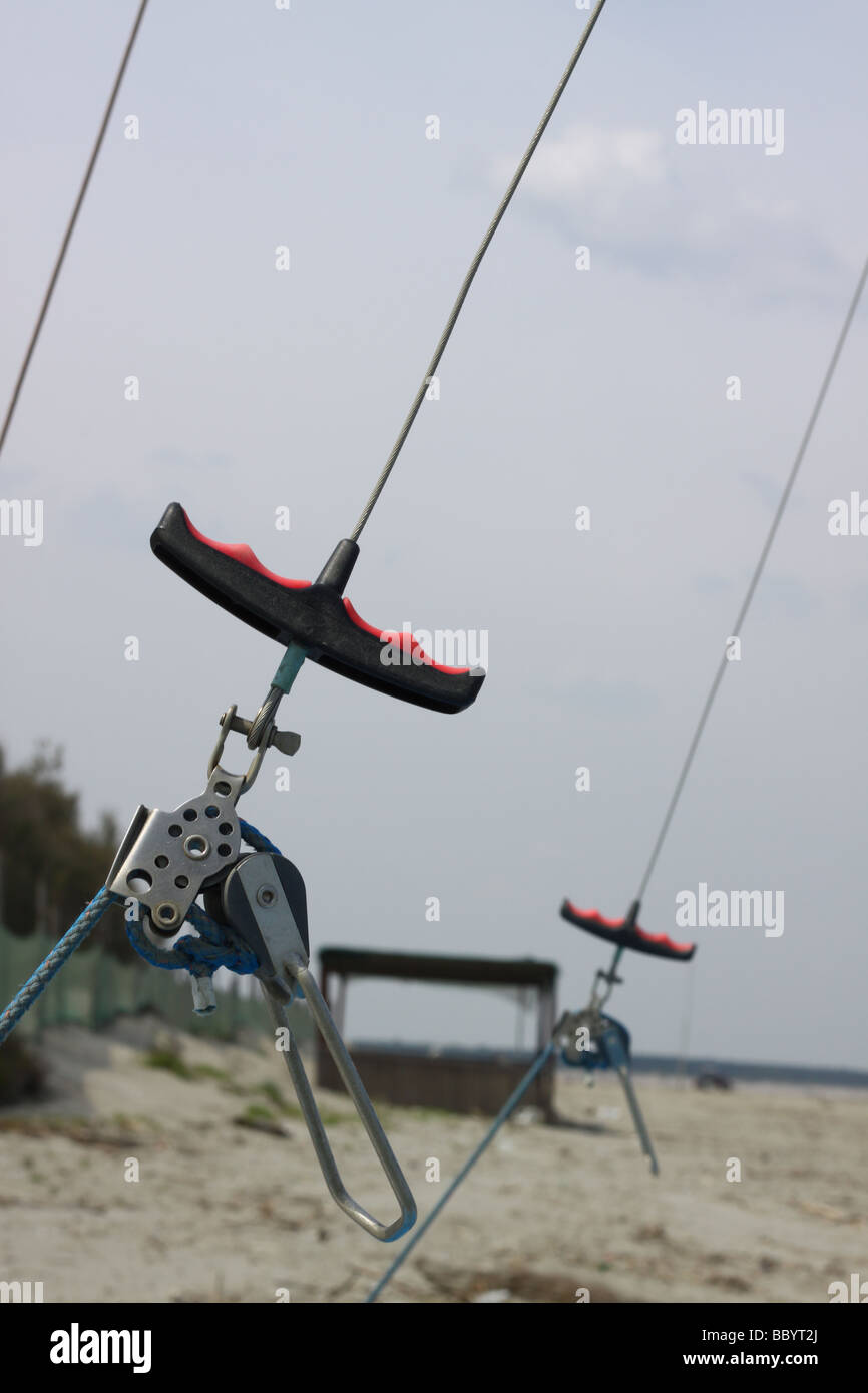 Hook of a trapeze of a sail boat on a beach Stock Photo Alamy
