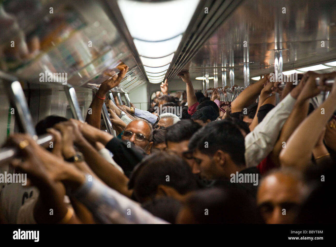 Inside a Delhi Subway Train in New Delhi India Stock Photo